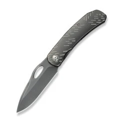 WE Inmate Folding Knife Gray/Satin Raindrop Titanium Handle 20CV Plain Gray Blade WE23096B-4