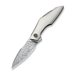 WE Krait Snake Folding Knife Gray Titanium Handle Damasteel Plain Edge WE24084-DS1