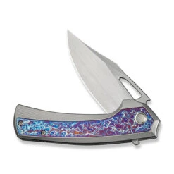 WE Nefaris Folding Knife Bead Blast/Flamed Titanium Handle 20CV Plain Edge Hand Rubbed Satin Finish WE22040FA-1 -We Knife Clipping Path Nefaris WE22040FA 1 3 05211.1724699547