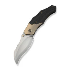WE Orc Boss Folding Knife Champagne Titanium/Twill Carbon Fiber Handle 20CV Plain Edge Stonewash Finish WE24042-2