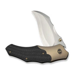 WE Orc Boss Folding Knife Champagne Titanium/Twill Carbon Fiber Handle 20CV Plain Edge Stonewash Finish WE24042-2 -We Knife Clipping Path Orc Boss WE24042 2 3 08094.1751898633