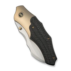 WE Orc Boss Folding Knife Champagne Titanium/Twill Carbon Fiber Handle 20CV Plain Edge Stonewash Finish WE24042-2 -We Knife Clipping Path Orc Boss WE24042 2 4 51214.1751898634