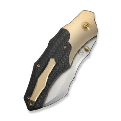 WE Orc Boss Folding Knife Champagne Titanium/Twill Carbon Fiber Handle 20CV Plain Edge Stonewash Finish WE24042-2 -We Knife Clipping Path Orc Boss WE24042 2 5 65176.1751898634