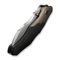 WE Orc Boss Folding Knife Champagne Titanium/Twill Carbon Fiber Handle 20CV Plain Edge Stonewash Finish WE24042-2 -We Knife Clipping Path Orc Boss WE24042 2 6 34589.1751898634