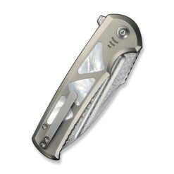 WE Sylox Folding Knife Polished Beadblast Titanium Mother Of Pearl Handle Damasteel Plain Edge WE24027-DS1 -We Knife Clipping Path Sylox WE24027 DS1 5 21202.1741371759