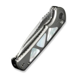 WE Sylox Folding Knife Polished Beadblast Titanium Mother Of Pearl Handle Damasteel Plain Edge WE24027-DS1 -We Knife Clipping Path Sylox WE24027 DS1 6 85311.1741371759