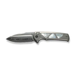 WE Sylox Folding Knife Polished Beadblast Titanium Mother Of Pearl Handle Damasteel Plain Edge WE24027-DS1 -We Knife Clipping Path Sylox WE24027 DS1 8 37107.1741371759