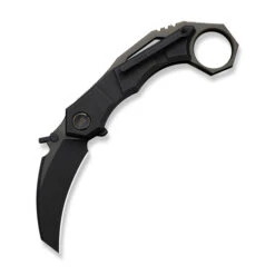 WE Tayra Folding Knife Karambit Black Titanium/Bronze Titanium Integral Backspacer & Finger Ring Handle M390 Plain Black Blade WE24069-1
