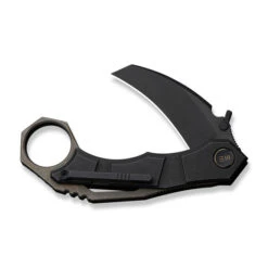 WE Tayra Folding Knife Karambit Black Titanium/Bronze Titanium Integral Backspacer & Finger Ring Handle M390 Plain Black Blade WE24069-1 -We Knife Clipping Path Tayra WE24069 1 3 07706.1752495987