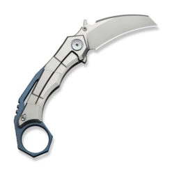 WE Tayra Folding Knife Karambit Gray Titanium/Blue Titanium Integral Backspacer & Finger Ring Handle M390 Plain Edge Stonewash Finish WE24069-2 -We Knife Clipping Path Tayra WE24069 2 2 76938.1752496042