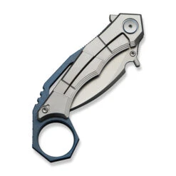 WE Tayra Folding Knife Karambit Gray Titanium/Blue Titanium Integral Backspacer & Finger Ring Handle M390 Plain Edge Stonewash Finish WE24069-2 -We Knife Clipping Path Tayra WE24069 2 5 53258.1752496041