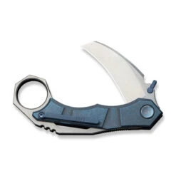 WE Tayra Folding Knife Karambit Blue Titanium/GrayTitanium Integral Backspacer & Finger Ring Handle M390 Plain Edge Hand Rubbed Satin Finish WE24069-3 -We Knife Clipping Path Tayra WE24069 3 3 30507.1752496112