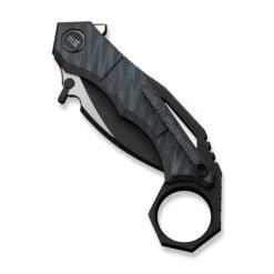 WE Tayra Folding Knife Karambit Tiger Stripe Flame Titanium/Black Titanium Integral Backspacer & Finger Ring Handle M390 Plain Edge Hand Rubbed Black SW/Satin Flat Finish WE24069-4 -We Knife Clipping Path Tayra WE24069 4 4 22222.1752496148