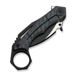 WE Tayra Folding Knife Karambit Tiger Stripe Flame Titanium/Black Titanium Integral Backspacer & Finger Ring Handle M390 Plain Edge Hand Rubbed Black SW/Satin Flat Finish WE24069-4 -We Knife Clipping Path Tayra WE24069 4 5 07601.1752496148