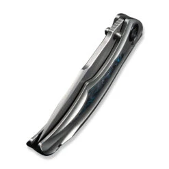 (Pre-Order Ships 9/25) WE Tighe Down Folding Knife Gray Titanium/Blue Carbon Fiber Handle M390 Drop Point Plain Edge Stonewash Finish WE24054-1 -We Knife Clipping Path Tighe Down WE24054 1 6 45860.1756830210