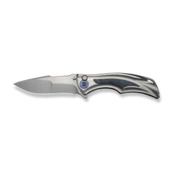 (Pre-Order Ships 9/25) WE Tighe Down Folding Knife Gray Titanium/Blue Carbon Fiber Handle M390 Drop Point Plain Edge Stonewash Finish WE24054-1 -We Knife Clipping Path Tighe Down WE24054 1 8 30569.1756830210