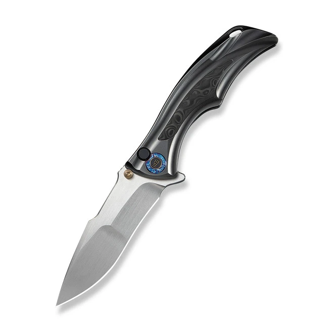 (Pre-Order Ships 9/25) WE Tighe Down Folding Knife Polished Gray Orange Peel Titanium/Rose Carbon Fiber Handle M390 Drop Point Plain Edge Hand Rubbed Satin Finish WE24054-2 3 (Pre-Order Ships 9/25) WE Tighe Down Folding Knife Polished Gray Orange Peel Titanium/Rose Carbon Fiber Handle M390 Drop Point Plain Edge Hand Rubbed Satin Finish WE24054-2