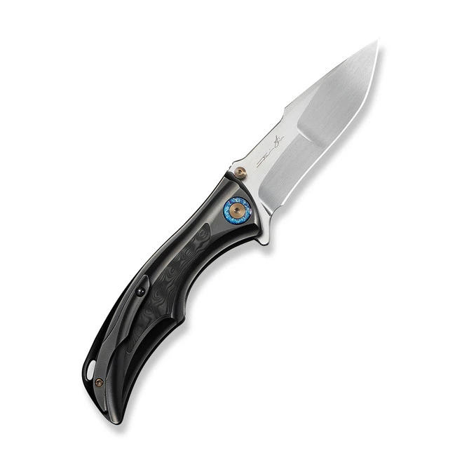 (Pre-Order Ships 9/25) WE Tighe Down Folding Knife Polished Gray Orange Peel Titanium/Rose Carbon Fiber Handle M390 Drop Point Plain Edge Hand Rubbed Satin Finish WE24054-2 6 (Pre-Order Ships 9/25) WE Tighe Down Folding Knife Polished Gray Orange Peel Titanium/Rose Carbon Fiber Handle M390 Drop Point Plain Edge Hand Rubbed Satin Finish WE24054-2 - Image 4