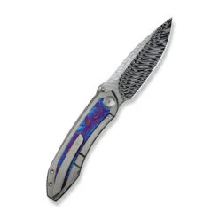 WE Winsome Folding Knife Polished Beadblast Titanium/Timascus Handle Damasteel Plain Edge WE23092-DS1