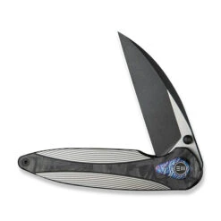 WE Zenthra Folding Knife Satin/Black Titanium/Shred Carbon Fiber Handle M390 Plain Edge Black Stonewash/Satin Flat Finish WE24021C-1 -We Knife Clipping Path Zenthra WE24021C 1 3 01291.1739209063