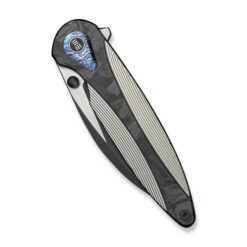 WE Zenthra Folding Knife Satin/Black Titanium/Shred Carbon Fiber Handle M390 Plain Edge Black Stonewash/Satin Flat Finish WE24021C-1 -We Knife Clipping Path Zenthra WE24021C 1 4 84554.1739209063