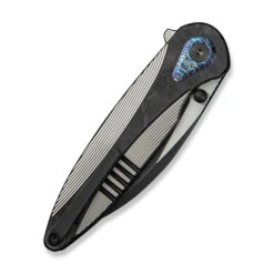 WE Zenthra Folding Knife Satin/Black Titanium/Shred Carbon Fiber Handle M390 Plain Edge Black Stonewash/Satin Flat Finish WE24021C-1 -We Knife Clipping Path Zenthra WE24021C 1 5 12999.1739209063