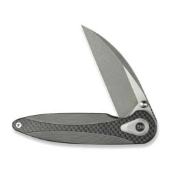 WE Zenthra Folding Knife Gray Titanium/Twill Carbon Fiber Handle M390 Plain Edge Gray Stonewash/Satin Flat Finish WE24021C-2 -We Knife Clipping Path Zenthra WE24021C 2 3 88082.1739213079