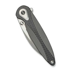 WE Zenthra Folding Knife Gray Titanium/Twill Carbon Fiber Handle M390 Plain Edge Gray Stonewash/Satin Flat Finish WE24021C-2 -We Knife Clipping Path Zenthra WE24021C 2 4 29080.1739213079