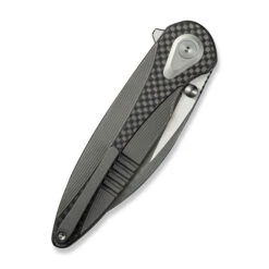 WE Zenthra Folding Knife Gray Titanium/Twill Carbon Fiber Handle M390 Plain Edge Gray Stonewash/Satin Flat Finish WE24021C-2 -We Knife Clipping Path Zenthra WE24021C 2 5 97564.1739213079