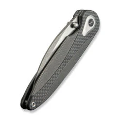WE Zenthra Folding Knife Gray Titanium/Twill Carbon Fiber Handle M390 Plain Edge Gray Stonewash/Satin Flat Finish WE24021C-2 -We Knife Clipping Path Zenthra WE24021C 2 6 37114.1739213079