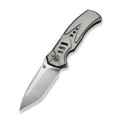 WE Button Lock Zentron Folding Knife Gray Titanium Handle M390 Plain Edge Satin Finish WE24094-2
