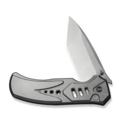 WE Button Lock Zentron Folding Knife Gray Titanium Handle M390 Plain Edge Satin Finish WE24094-2 -We Knife Clipping Path Zentron WE24094 2 3 97613.1754490395