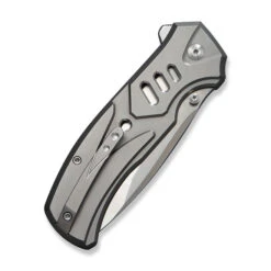 WE Button Lock Zentron Folding Knife Gray Titanium Handle M390 Plain Edge Satin Finish WE24094-2 -We Knife Clipping Path Zentron WE24094 2 5 66494.1754490395