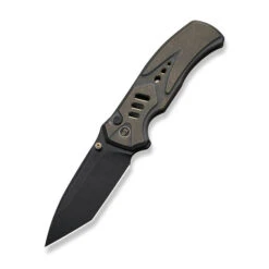 WE Button Lock Zentron Folding Knife Bronze Titanium Handle M390 Plain Edge Black Stonewash Finish WE24094-3