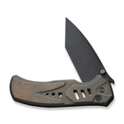 WE Button Lock Zentron Folding Knife Bronze Titanium Handle M390 Plain Edge Black Stonewash Finish WE24094-3 -We Knife Clipping Path Zentron WE24094 3 3 21111.1754490478