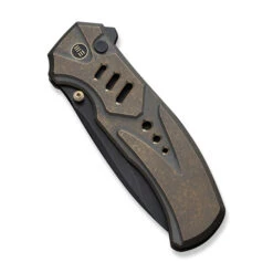 WE Button Lock Zentron Folding Knife Bronze Titanium Handle M390 Plain Edge Black Stonewash Finish WE24094-3 -We Knife Clipping Path Zentron WE24094 3 4 52010.1754490478