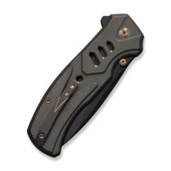 WE Button Lock Zentron Folding Knife Bronze Titanium Handle M390 Plain Edge Black Stonewash Finish WE24094-3 -We Knife Clipping Path Zentron WE24094 3 5 09754.1754490478