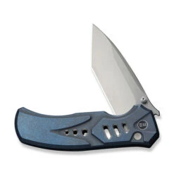 WE Button Lock Zentron Folding Knife Blue Titanium Handle M390 Plain Edge Stonewash Finish WE24094-4 -We Knife Clipping Path Zentron WE24094 4 3 74427.1754492050
