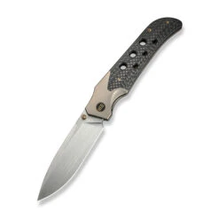 WE Guthrie Folding Knife Champagne Titanium/ Carbon Fiber Handle 20CV Plain Edge Stonewash Finish WE23072B-2