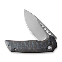 WE Mini Malice Button Lock Folding Knife Tiger Stripe Flamed Titanium Handle 20CV Plain Edge Silver Bead Blast Finish WE054BL-6 -We Knife WE054BL 6 Mini Malice 3 11234.1669740033