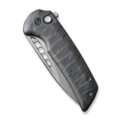 WE Mini Malice Button Lock Folding Knife Tiger Stripe Flamed Titanium Handle 20CV Plain Edge Silver Bead Blast Finish WE054BL-6 -We Knife WE054BL 6 Mini Malice 4 86252.1669740033