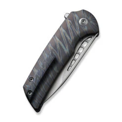 WE Mini Malice Button Lock Folding Knife Tiger Stripe Flamed Titanium Handle 20CV Plain Edge Silver Bead Blast Finish WE054BL-6 -We Knife WE054BL 6 Mini Malice 5 08412.1669740033