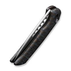 WE Mini Malice Button Lock Folding Knife Tiger Stripe Flamed Titanium Handle 20CV Plain Edge Silver Bead Blast Finish WE054BL-6 -We Knife WE054BL 6 Mini Malice 6 23979.1669740033
