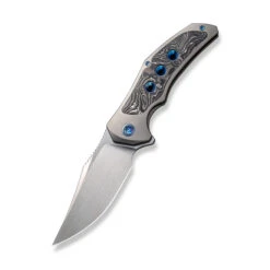 WE Magnetron Folding Knife Gray/Black/Blue Titanium/Aluminum Foil Carbon Fiber Handle 20CV Clip Point Plain Edge Hand Rubbed Satin Finish WE18058-1