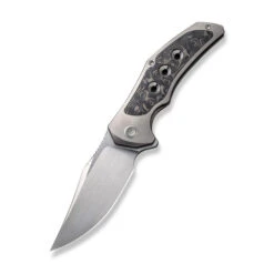 WE Magnetron Folding Knife Gray/Black/Natural Steel Titanium/Rose Carbon Fiber Handle 20CV Clip Point Plain Edge Hand Rubbed Satin Finish WE18058-2