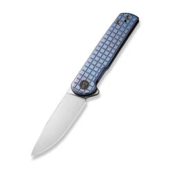 Discontinued WE Charith Fragg Pattern Folding Knife Blue Titanium Handle 20CV Drop Point Plain Edge Silver Bead Blast Finish Limited Editon WE20056B-1