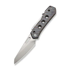 WE Vision R Folding Knife Tiger Stripe Flamed Titanium Handle 20CV Reverse Tanto Plain Edge Silver Bead Blast Finish WE21031-6