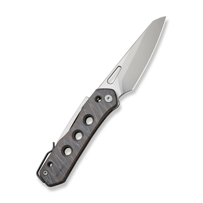 WE Vision R Folding Knife Tiger Stripe Flamed Titanium Handle 20CV Reverse Tanto Plain Edge Silver Bead Blast Finish WE21031-6 4 WE Vision R Folding Knife Tiger Stripe Flamed Titanium Handle 20CV Reverse Tanto Plain Edge Silver Bead Blast Finish WE21031-6 - Image 2