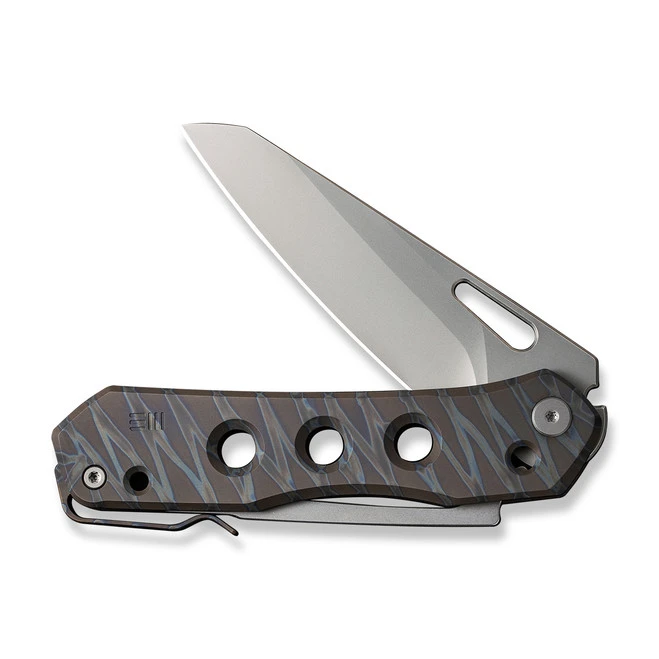 WE Vision R Folding Knife Tiger Stripe Flamed Titanium Handle 20CV Reverse Tanto Plain Edge Silver Bead Blast Finish WE21031-6 5 WE Vision R Folding Knife Tiger Stripe Flamed Titanium Handle 20CV Reverse Tanto Plain Edge Silver Bead Blast Finish WE21031-6 - Image 3