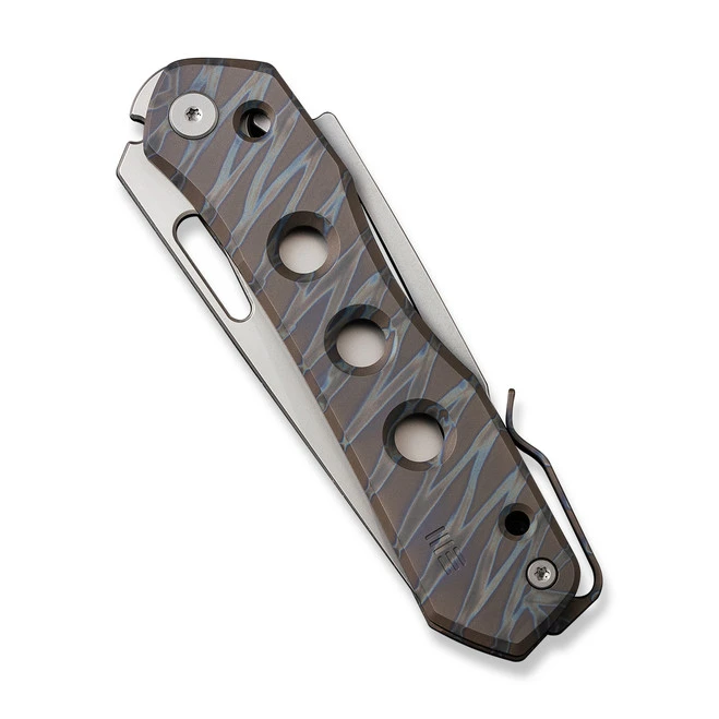 WE Vision R Folding Knife Tiger Stripe Flamed Titanium Handle 20CV Reverse Tanto Plain Edge Silver Bead Blast Finish WE21031-6 6 WE Vision R Folding Knife Tiger Stripe Flamed Titanium Handle 20CV Reverse Tanto Plain Edge Silver Bead Blast Finish WE21031-6 - Image 4